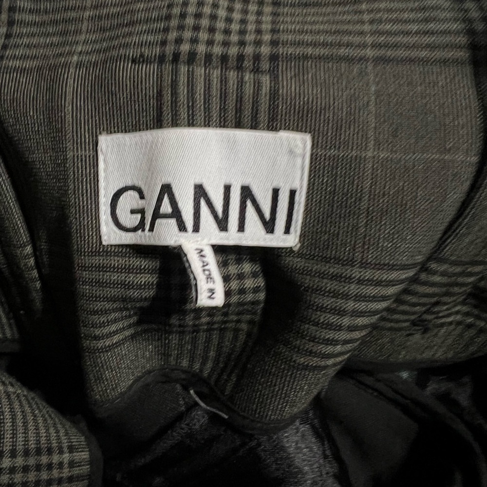 Ganni Gray Glen Plaid Belted Paperbag Kalamata Suiting Shorts Size 38 NWT - Picture 4 of 7